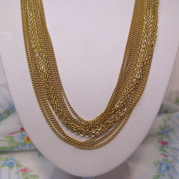 Vintage Gold Tone Multi Strand Chain Layered Necklace 23" L - Picture 1 of 8